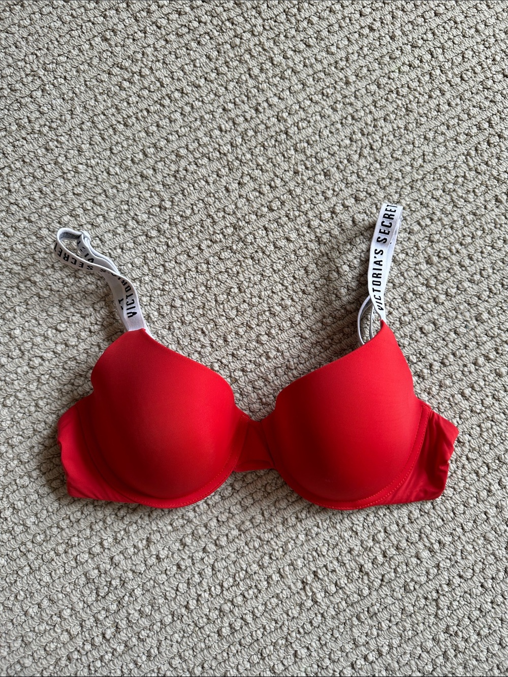 Victoria's Secret Red Padded T-Shirt Bra with Logo Straps